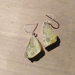 Sterling silver lemon quartz raw boho earrings